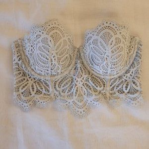 Victoria’s Secret Dream Angels Lace Bustier Corset Bra Strapless 34C Light Blue